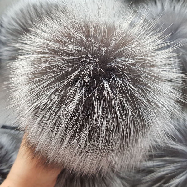 Luxury Fur Pom Pom 100% Natural Fox (grey)