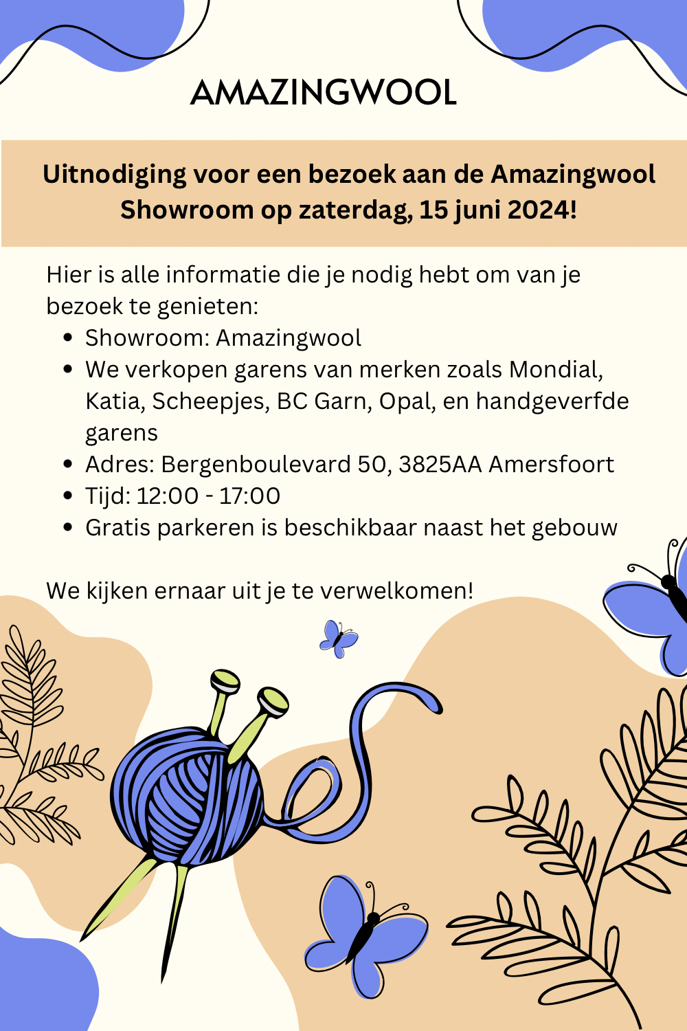 Uitnodiging voor een bezoek aan de Amazingwool Showroom op zaterdag, 15 Juni 2024!
