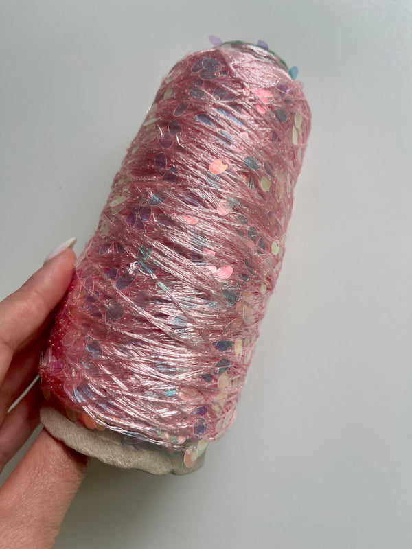 Macro sequins on a cone, 200 gr (multicolour on pink)