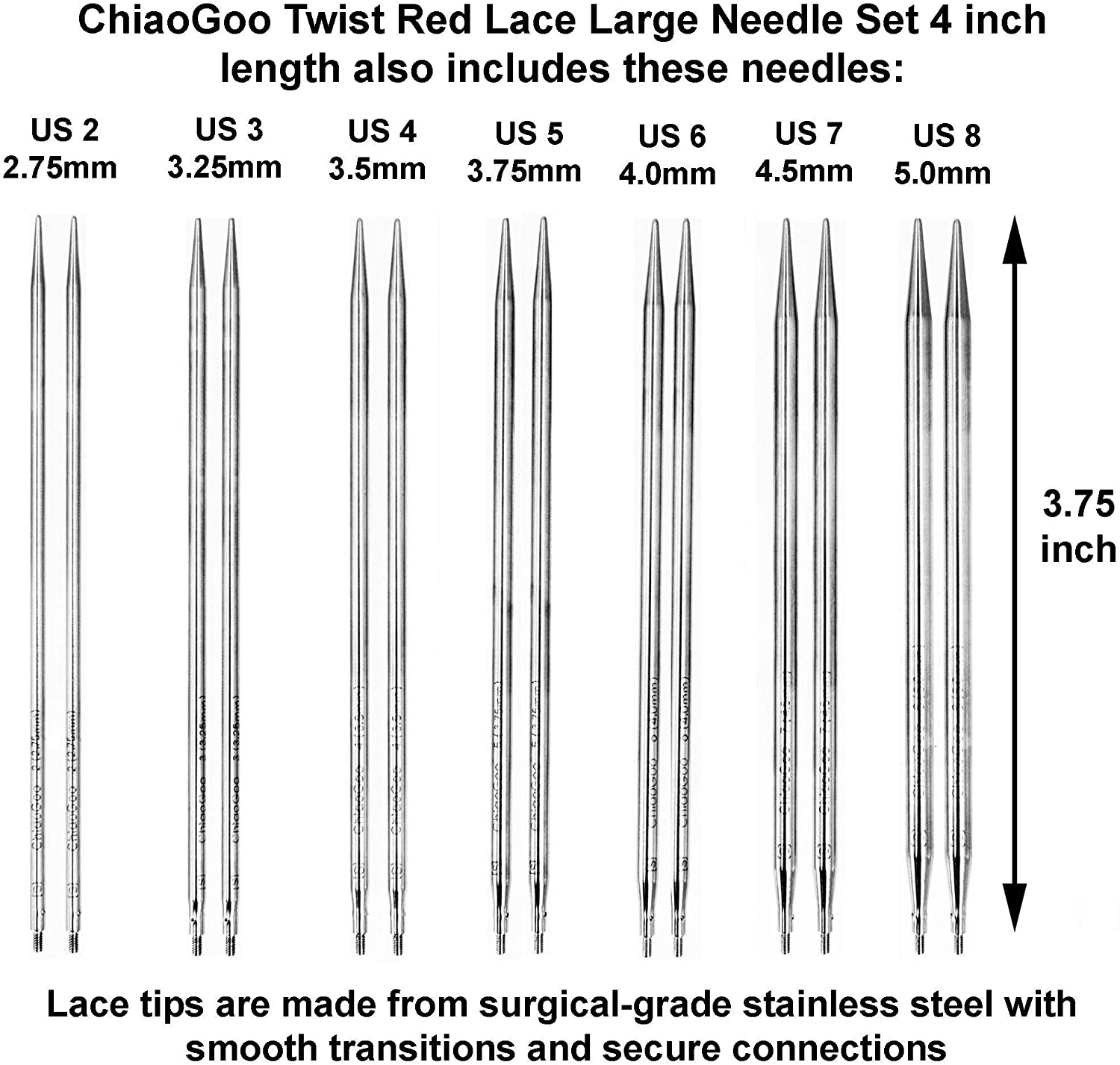 ChiaoGoo TWIST interchangeable circular knitting needle Complete set (2 lengths - 10 and 13 cm needles)
