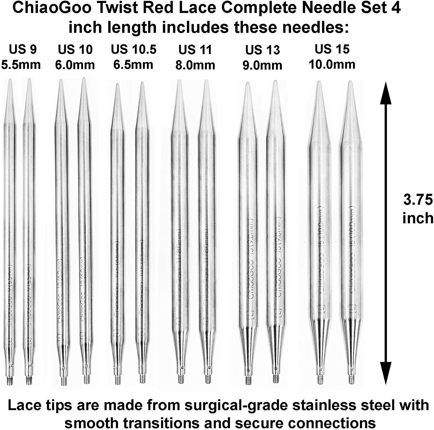 ChiaoGoo TWIST interchangeable circular knitting needle Complete set (2 lengths - 10 and 13 cm needles)