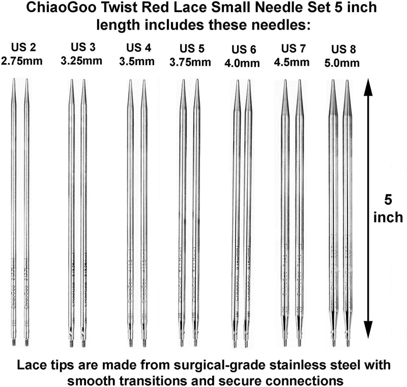 ChiaoGoo Twist Small Interchangeable Circular Needle Set With Case (2 lengths - 13 and 10 cm needle tips)