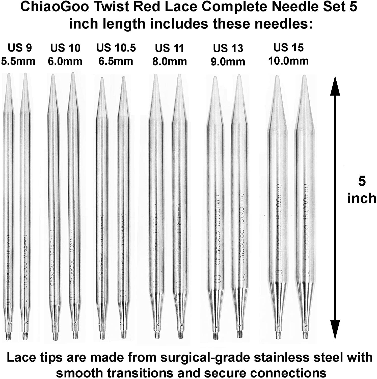 ChiaoGoo TWIST interchangeable circular knitting needle Complete set (2 lengths - 10 and 13 cm needles)