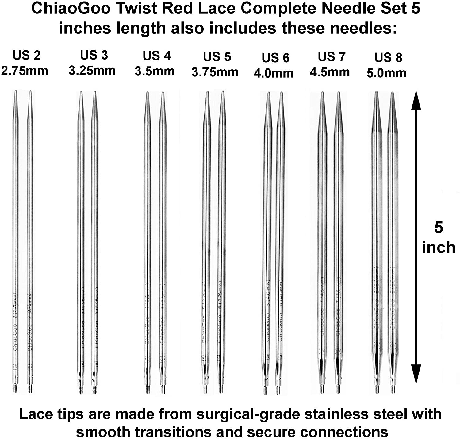ChiaoGoo TWIST interchangeable circular knitting needle Complete set (2 lengths - 10 and 13 cm needles)