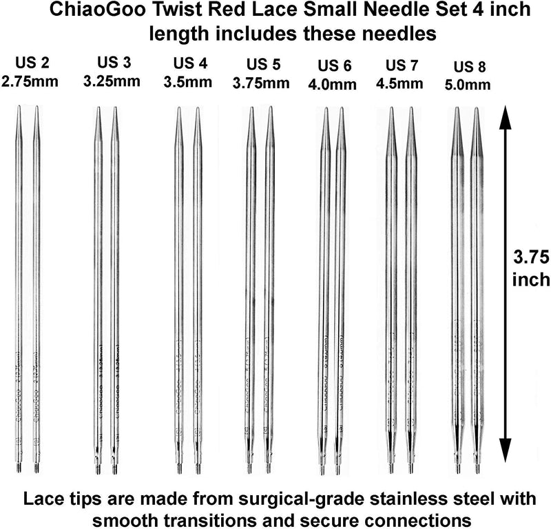 ChiaoGoo Twist Small Interchangeable Circular Needle Set With Case (2 lengths - 13 and 10 cm needle tips)